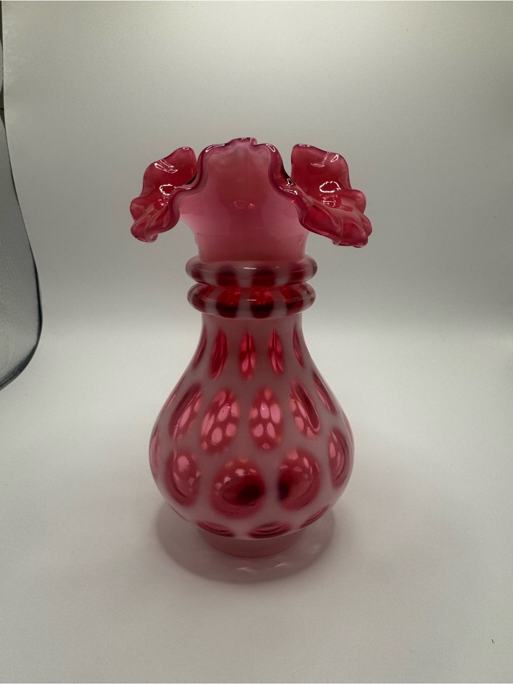 Fenton Cranberry Opalescent Ruffled Vase